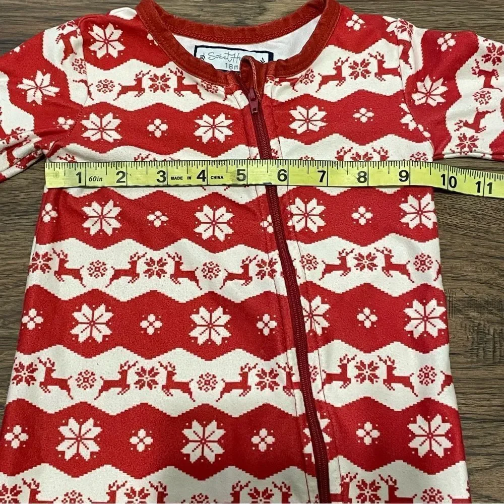 Sweet Honey Christmas Zip Up Onsie Red White Reindeer Size 18 Months